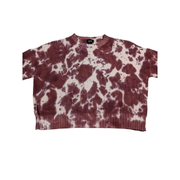 Justify juniors women's crew neck relaxed fit bleach tie dye crop knit sweater - Picture 3 of 12